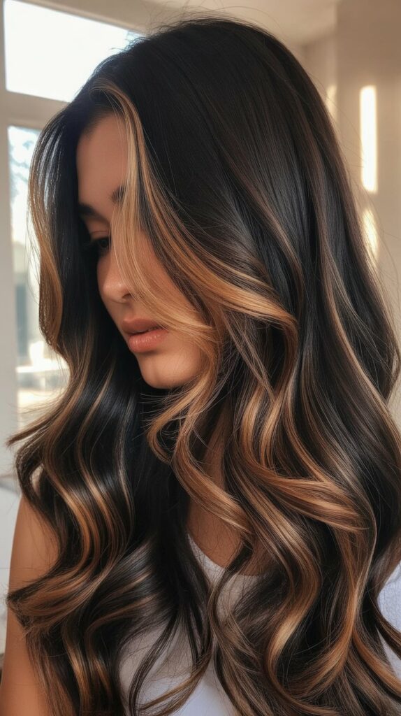 7. Caramel Blonde Lowlights and Highlights