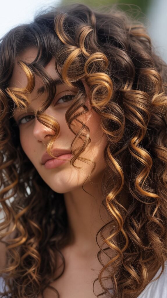  Chunky Caramel Highlights on Tight Curls