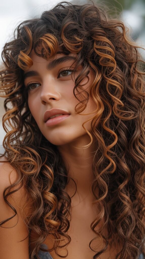 Caramel Highlights on High-Volume Curls