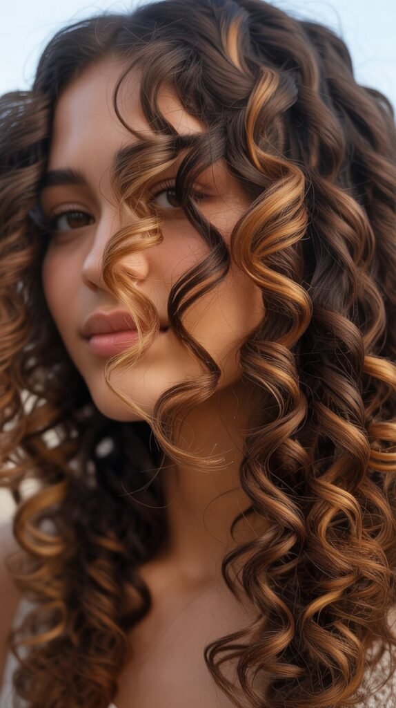 Caramel Highlights on Braid-Out Curls
