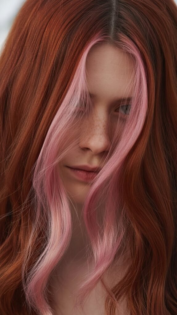 Dusty Pink Under Auburn Hair