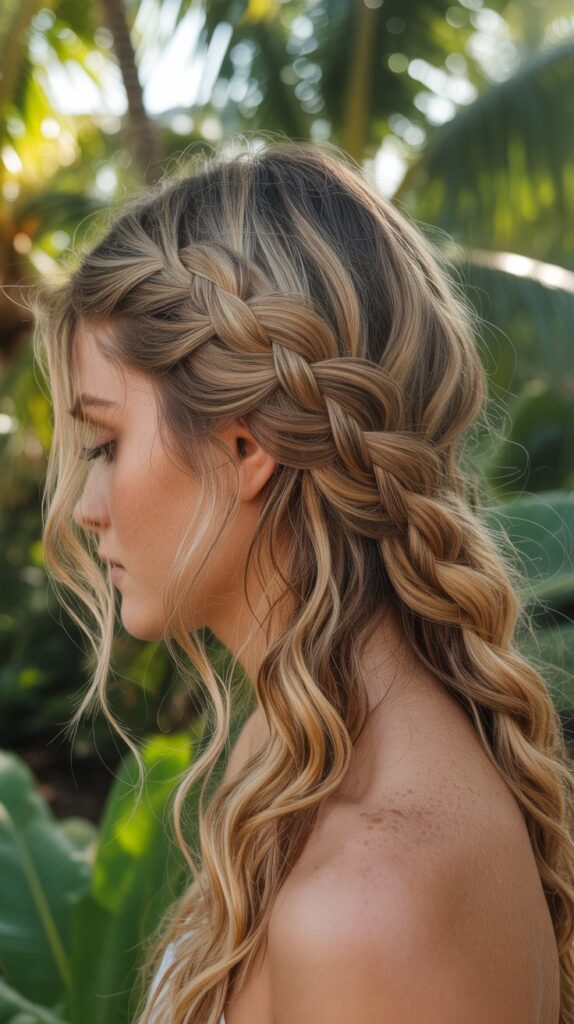 30+ Stunning Beach Wedding Hairstyles That Will Make Waves 10 Waterfall Braid With Loose Waves