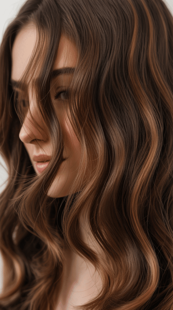 Subtle Caramel Ribbons Through Chocolate Brown Waves