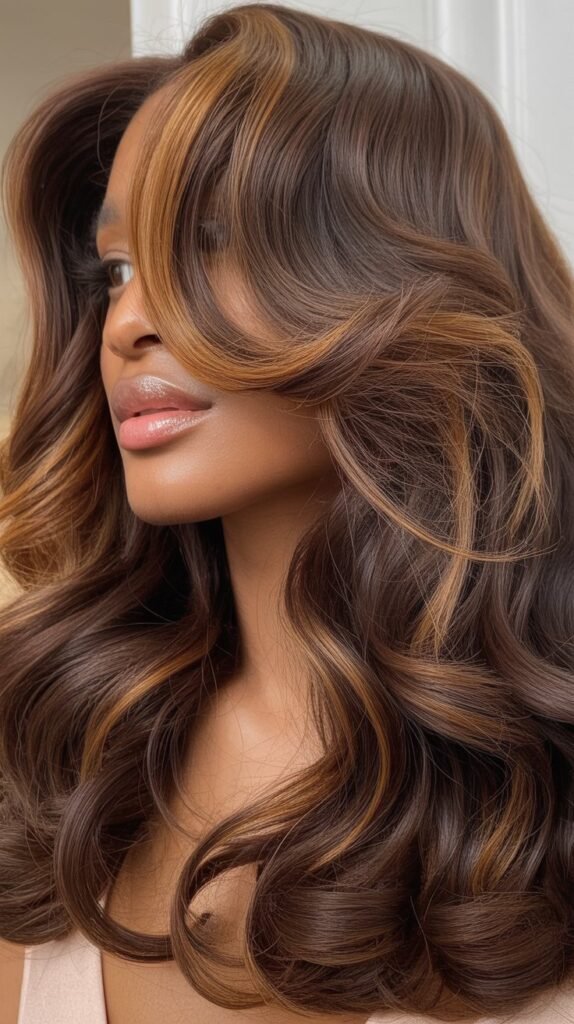 Brown Wig with Caramel Highlights for Dark Skin Tones