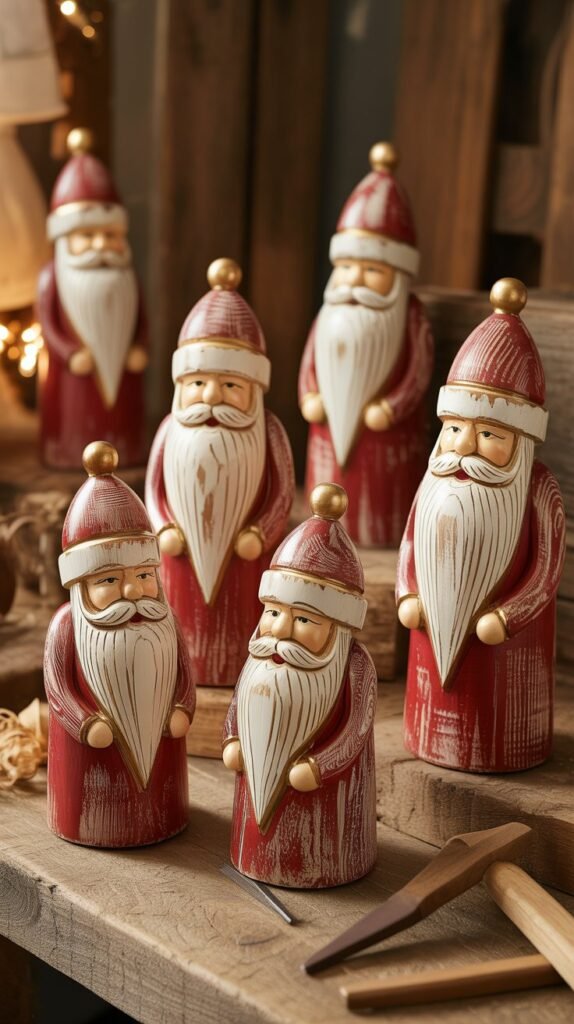 Rustic Wooden Santa Figurines