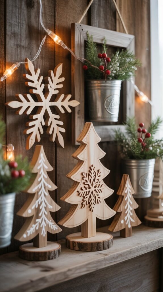 Rustic Wooden Christmas Window Decorations