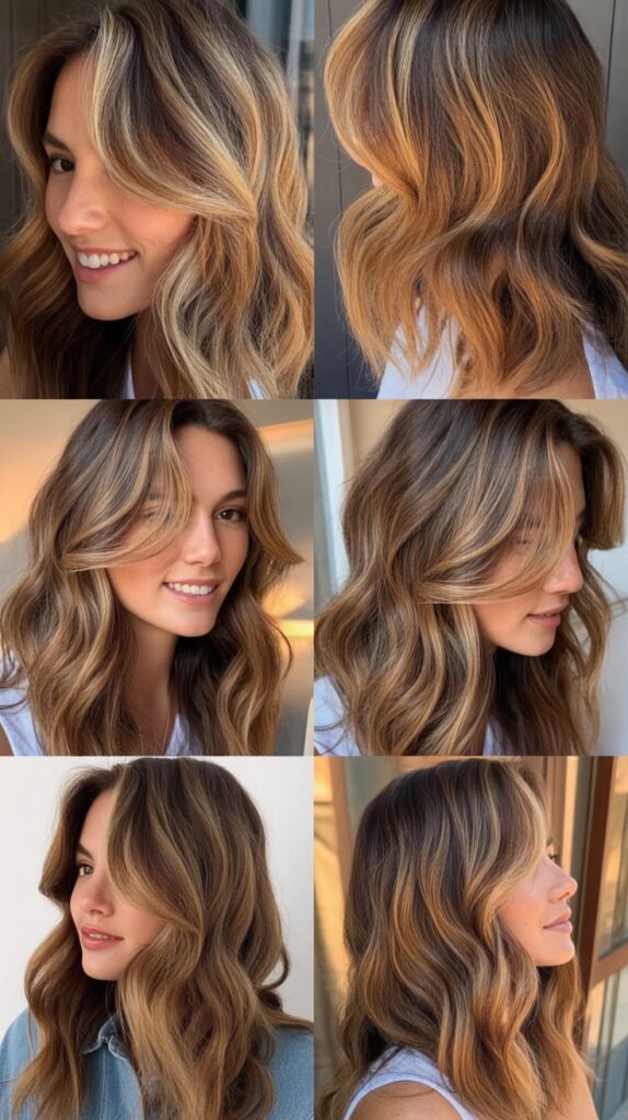 Reverse Caramel Balayage on Highlighted Brown Waves