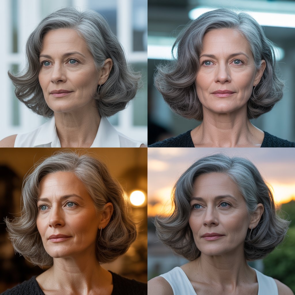 Lowlights for Gray Hair in Different Lighting Conditions