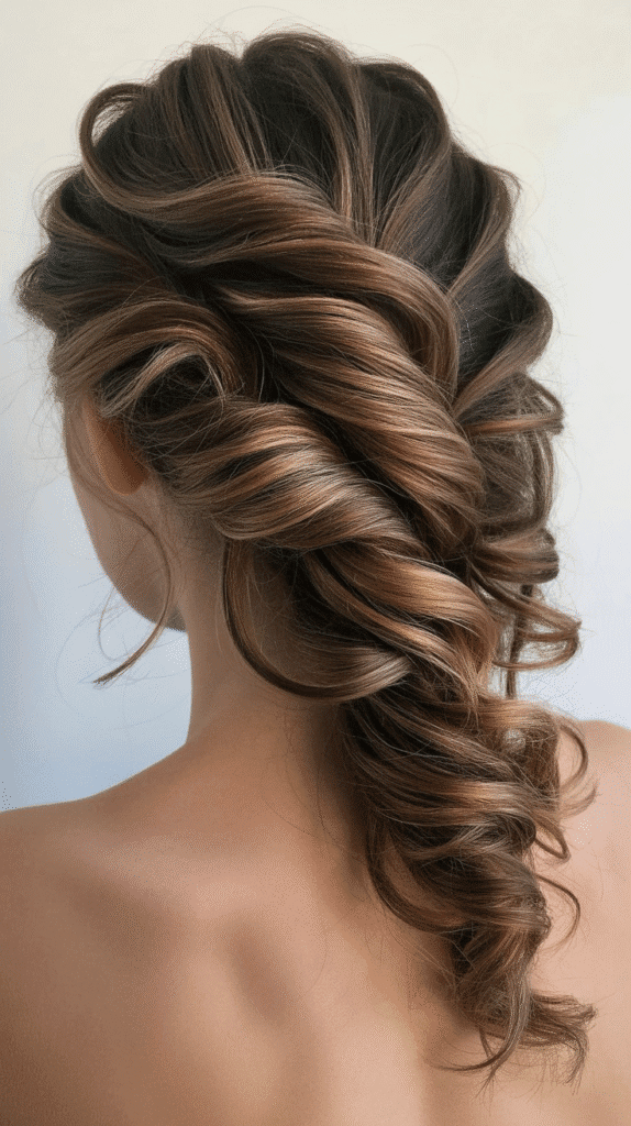 Best 33+ Updo Wedding Hairstyles for Curly Hair 31 Twisted Side Curly Updo