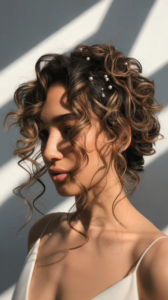 Best 33+ Updo Wedding Hairstyles for Curly Hair 13 Asymmetrical Curly Updo