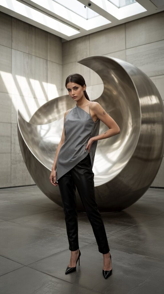 32 Casual Night-Out Fall Outfits for Women 31 Asymmetric Top with Slim Black Pants