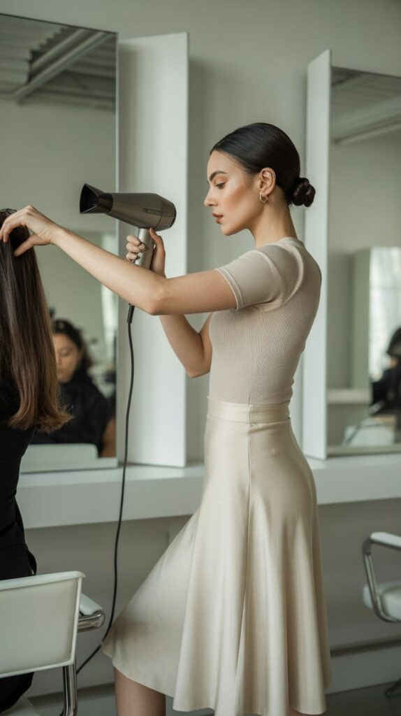 33 Chic Hairstylist Outfits for Work This Summer 16 Ribbed Bodysuit with Midi Skirt