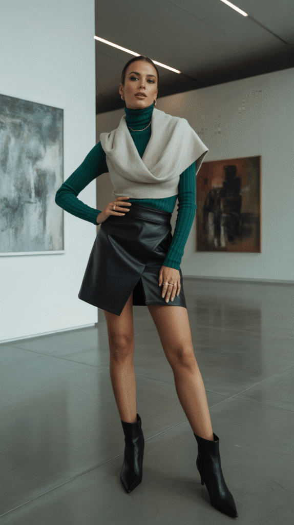 Layered Turtlenecks with Statement Skirt