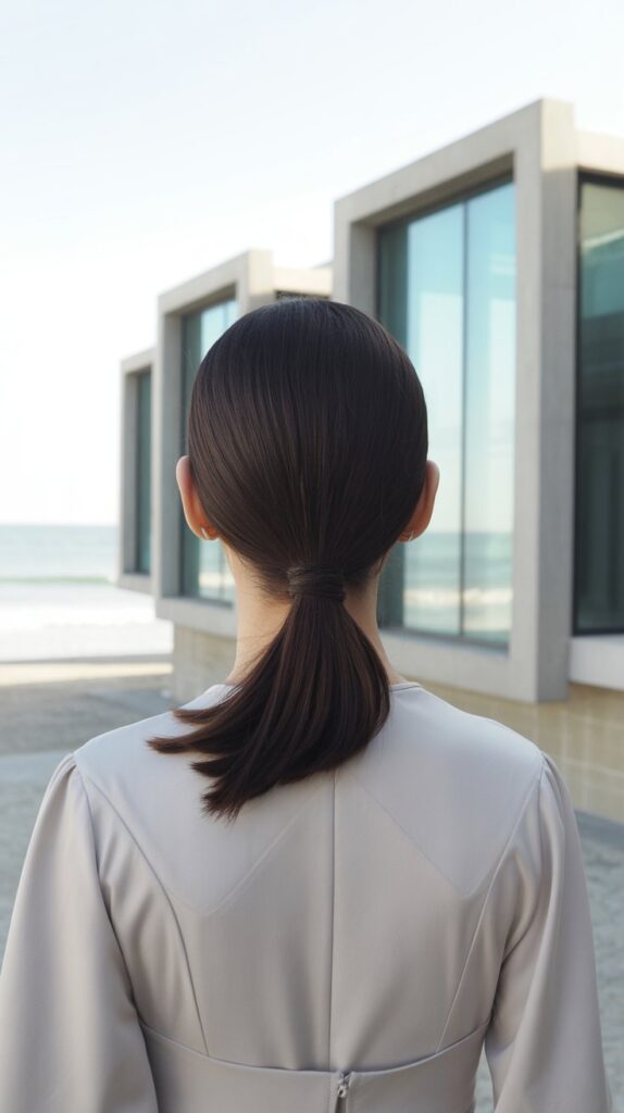 30+ Stunning Beach Wedding Hairstyles That Will Make Waves 6 . Sleek Low Ponytail With Wrapped Detail