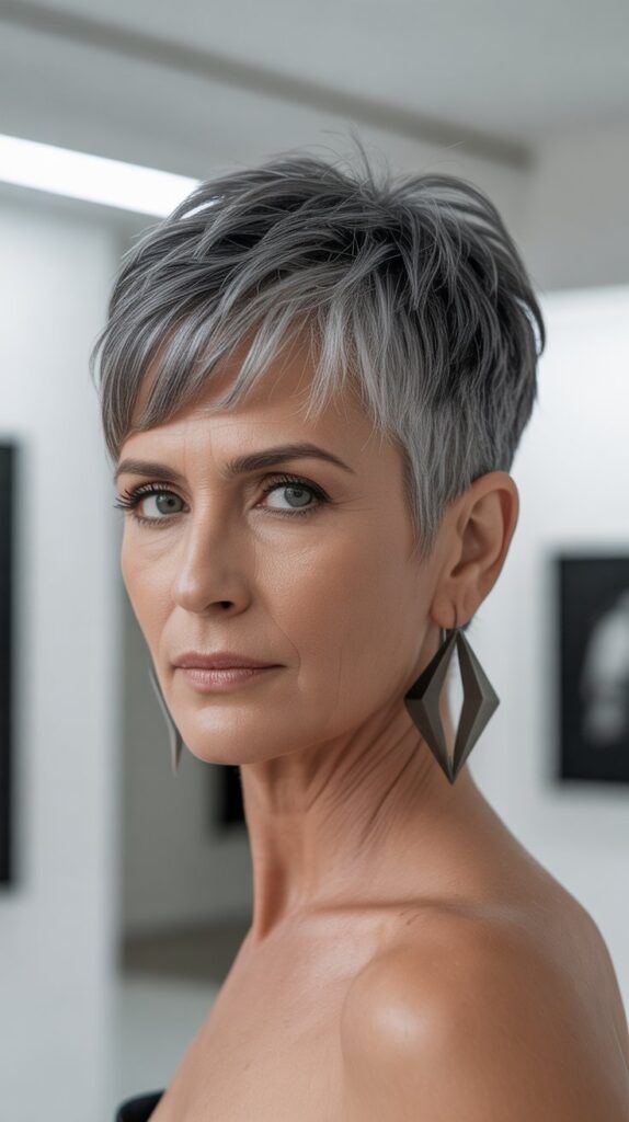 Top 32+ Short Hairstyles for Round Face Thin Hair Over 50 23 Sculptured Pixie with Defined Texture