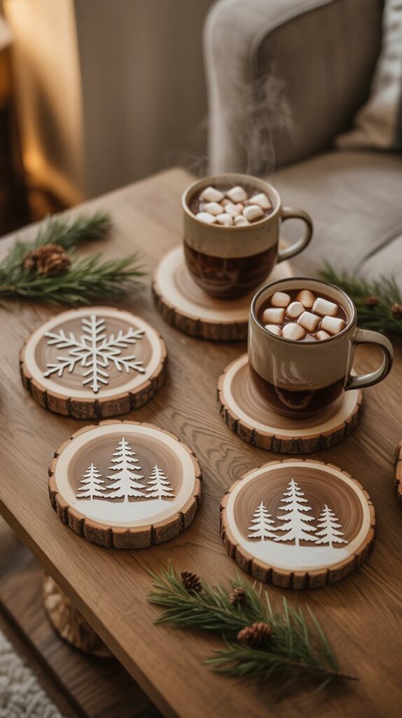33 Profitable Rustic Christmas Wood Crafts for 2025 22 Rustic Wooden Christmas Coasters