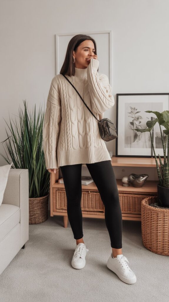 33 Chic Self Care Sunday Outfit Ideas to Dress to Impress 2 Oversized Sweater with Leggings
