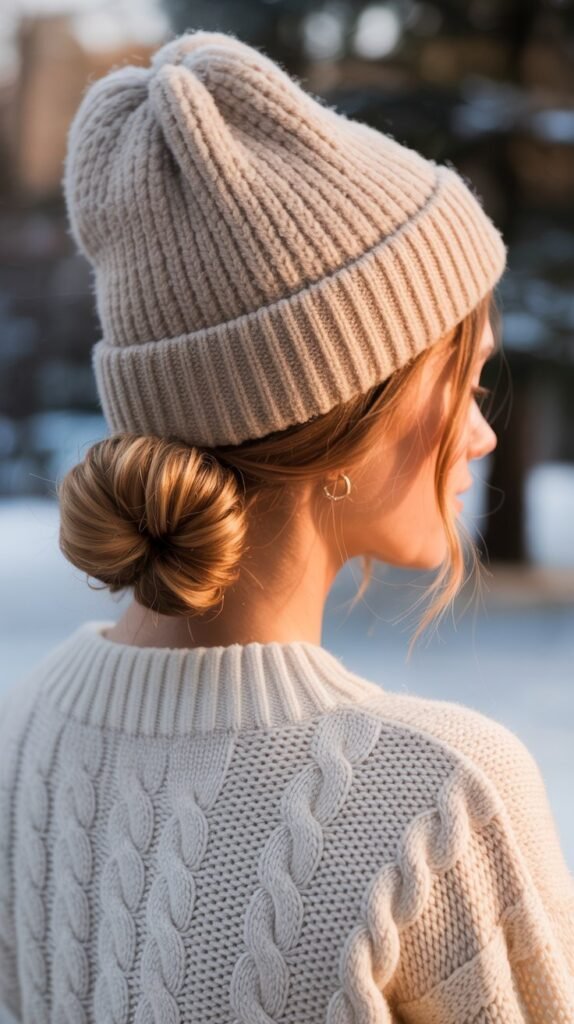 Twisted Low Bun with Slouchy Beanie