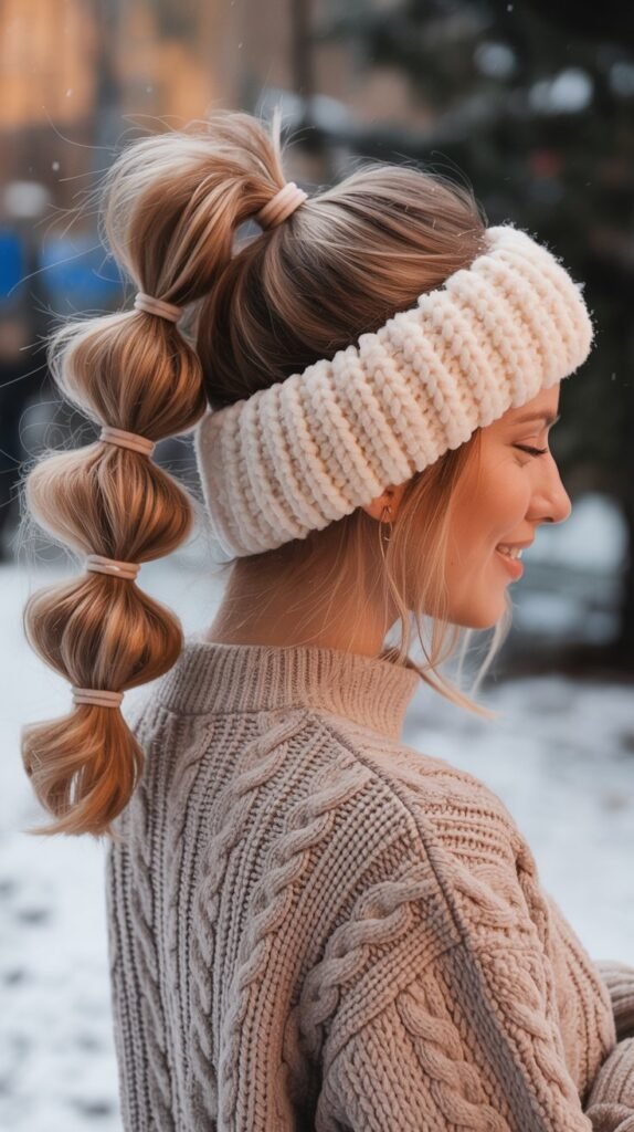 Half-Up Bubble Ponytail with Beanie