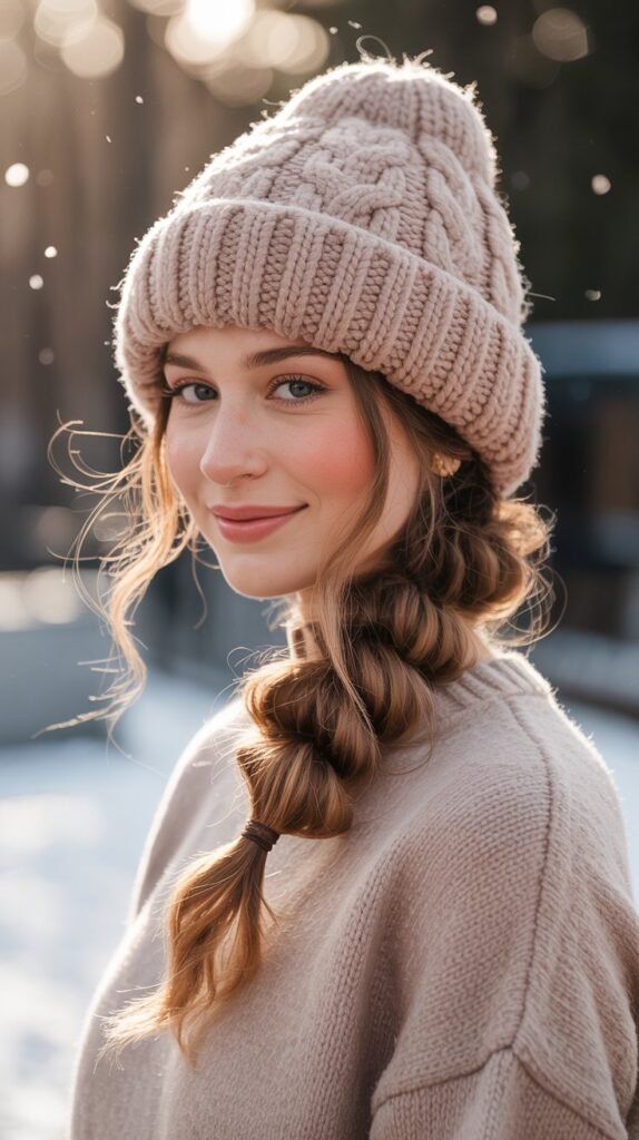 Low Twisted Ponytail with Classic Beanie