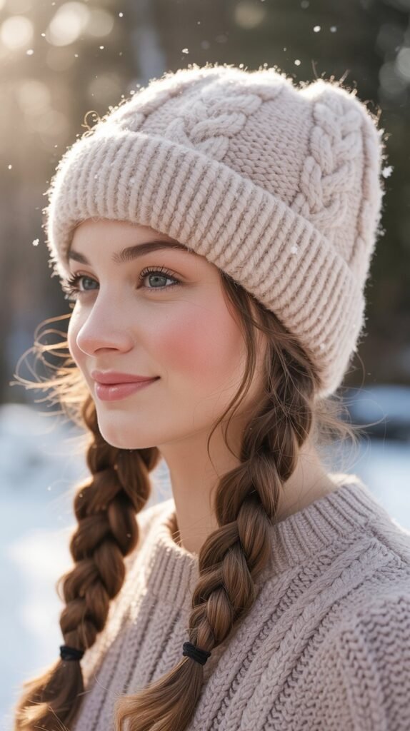 Braided Pigtails with Slouchy Beanie