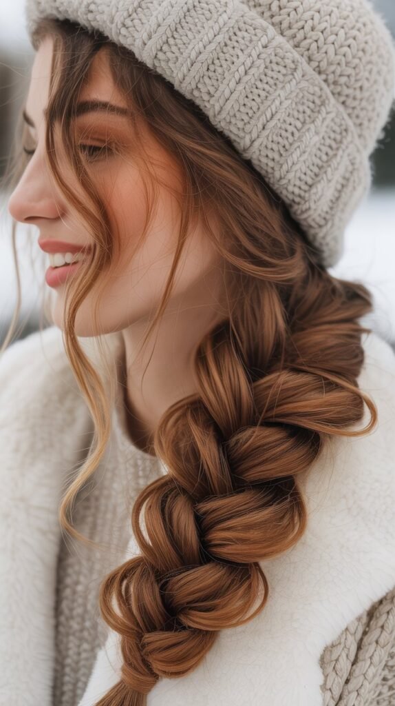 Loose Fishtail Braid with Beanie