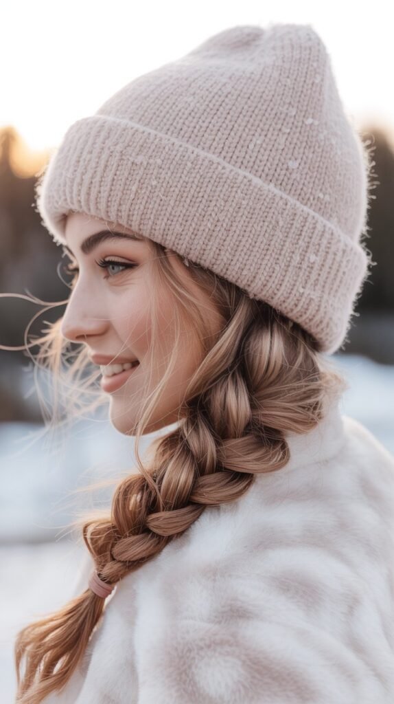 Pulled-Through Braid with Fitted Beanie