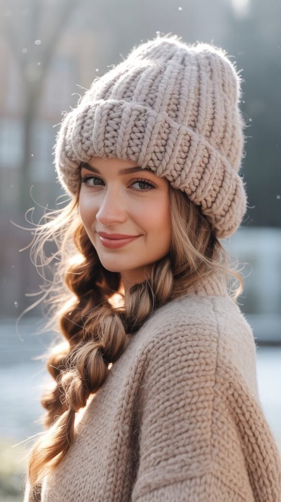 Side Braid with Oversized Beanie