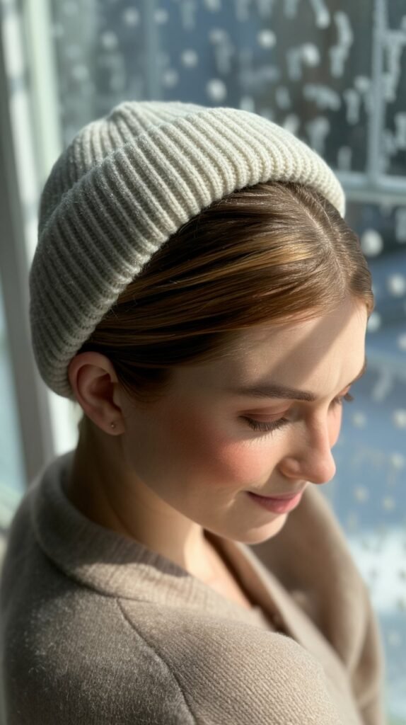 Slicked Back Hair with Fitted Beanie