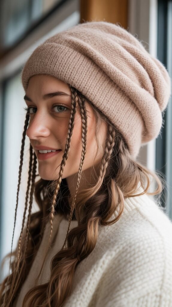 Multiple Mini Braids with Slouchy Beanie