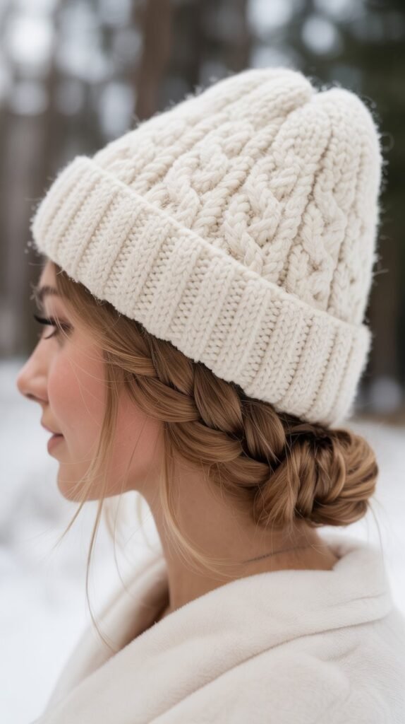 Low Braided Bun with Classic Beanie