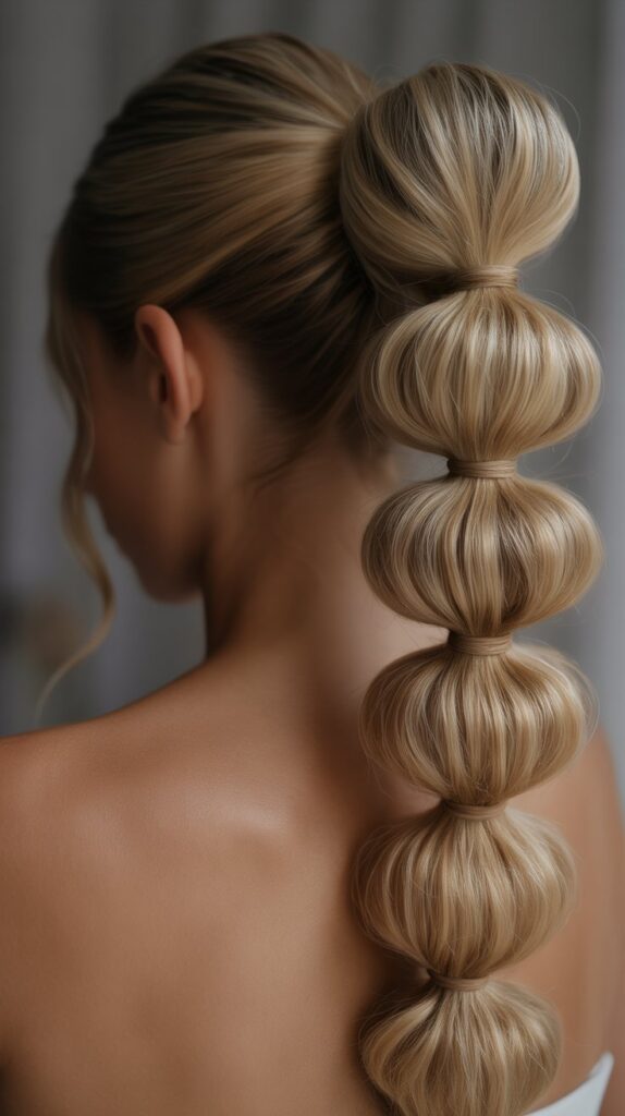 33 Best Half-Up, Half-Down Bridal Hairstyles 26 Bubble Ponytail Half-Up