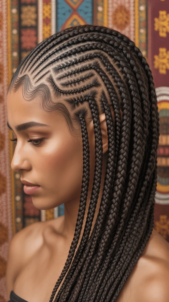 Best 25+ Half Cornrows Half Box Braids Styles You'll Obsess Over in 2025 7 Tribal Pattern Cornrows with Classic Box Braids
