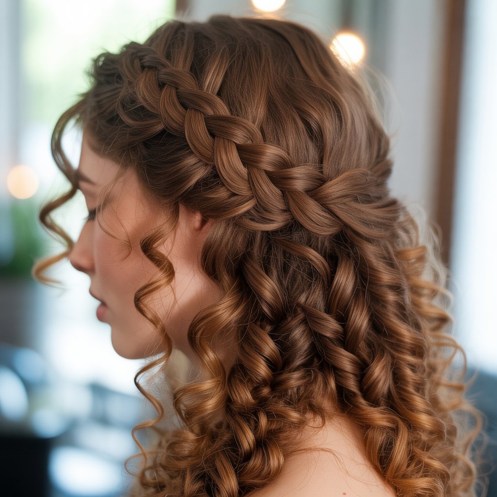 33 Modern Half Up Half Down Curly Hair Ideas That Will Turn Heads on Any Occasion 7 Waterfall Braid Half Up