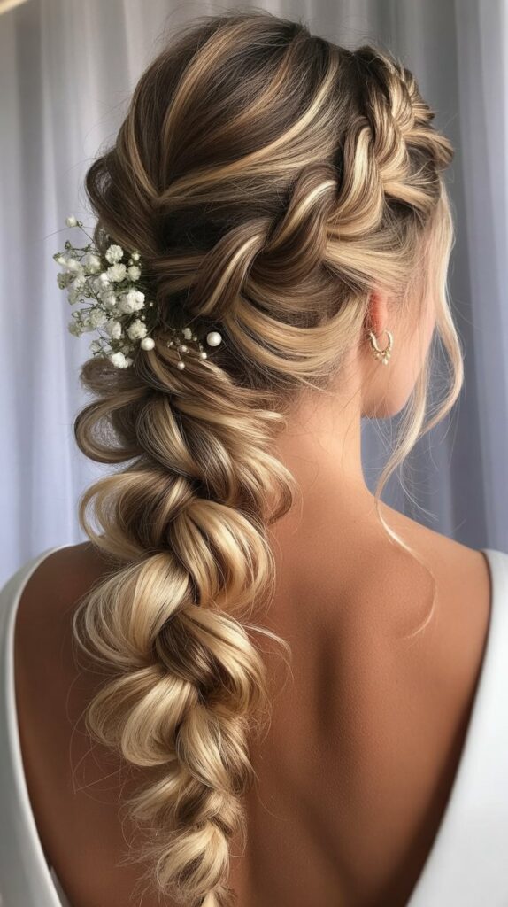33 Best Half-Up, Half-Down Bridal Hairstyles 13 Rope Braid Half-Up Design