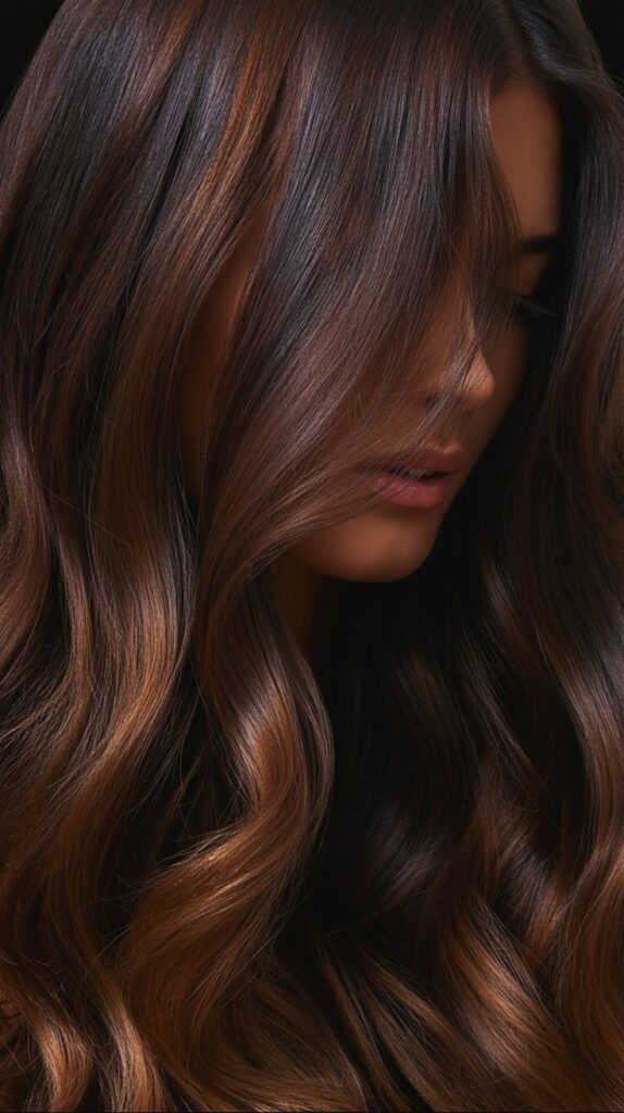 9. Chocolate Balayage on Curly Hair