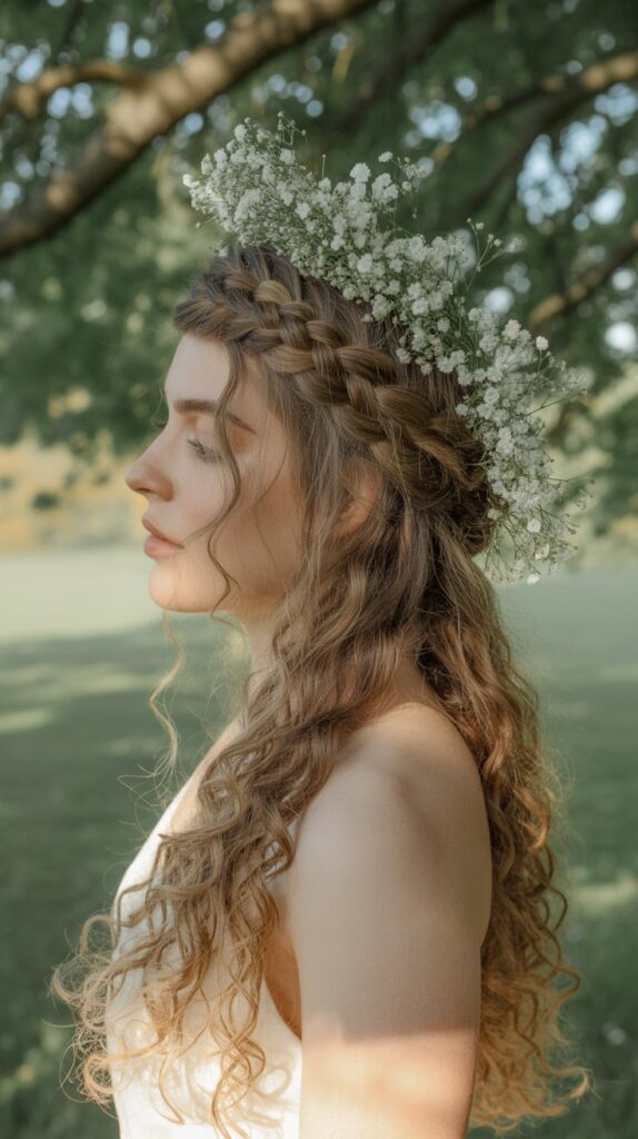 Braided Crown with Loose Curls