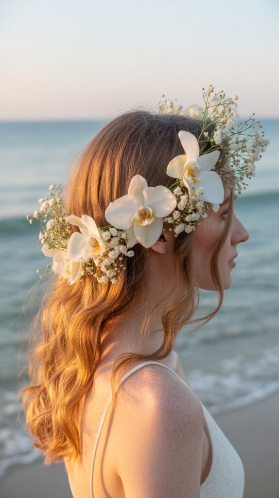 30+ Stunning Beach Wedding Hairstyles That Will Make Waves 1 Loose Beachy Waves With Fresh Flowers