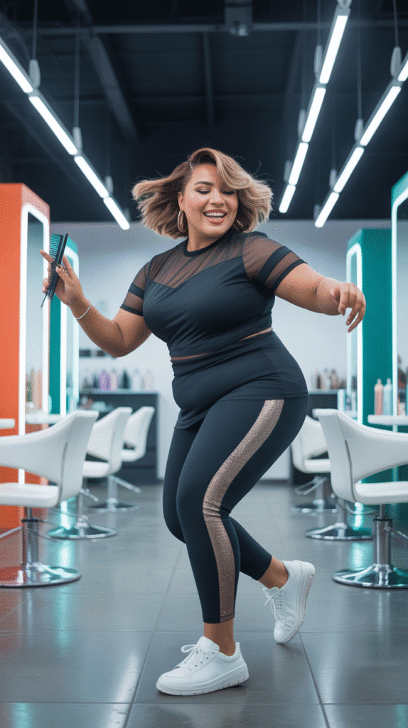 32 Flattering Plus-Size Hairstylist Outfits for Work 3 Stylish Athleisure-Inspired Looks