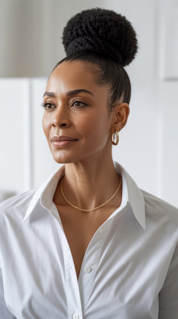 Top 30+ Stunning Hairstyles for Older Black Women: Easy Solutions for Everyday Glam! 32 Sleek Top Knot