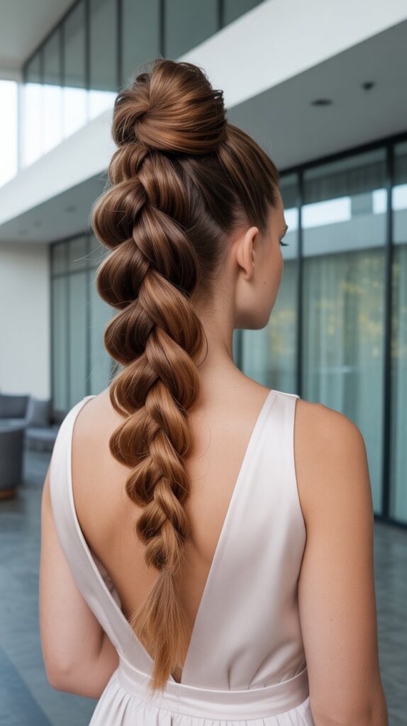 30+ Romantic Bridesmaid Updo Hairstyles with Braid 33 Reverse Braid Updo