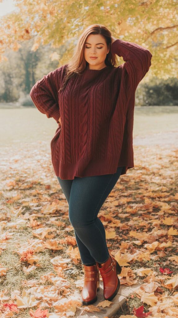 27 Flattering Casual Fall Outfits for Plus-Size Women 1 Oversized Sweater with Skinny Jeans