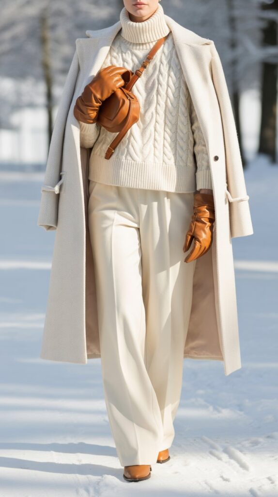 28 Classy Winter Outfits for Women for an Elegant Cold-Weather Look 16 All-White Winter Outfit with Texture Variation