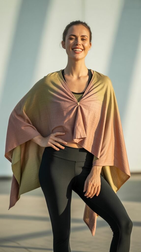 Poncho Over Athletic Outfit