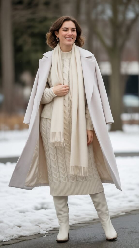 All-White Winter Outfit with Texture Variation