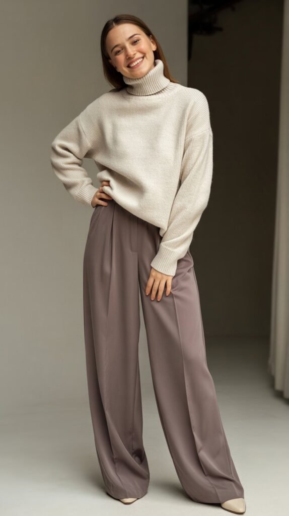  Turtleneck and Wide-Leg Trousers