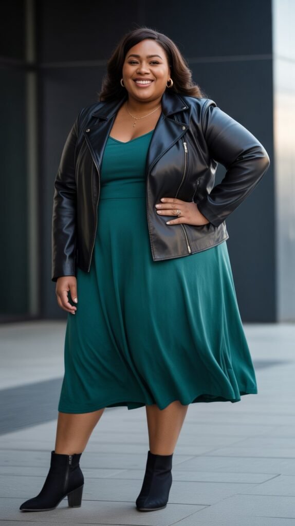  Leather Jacket with Midi Dress