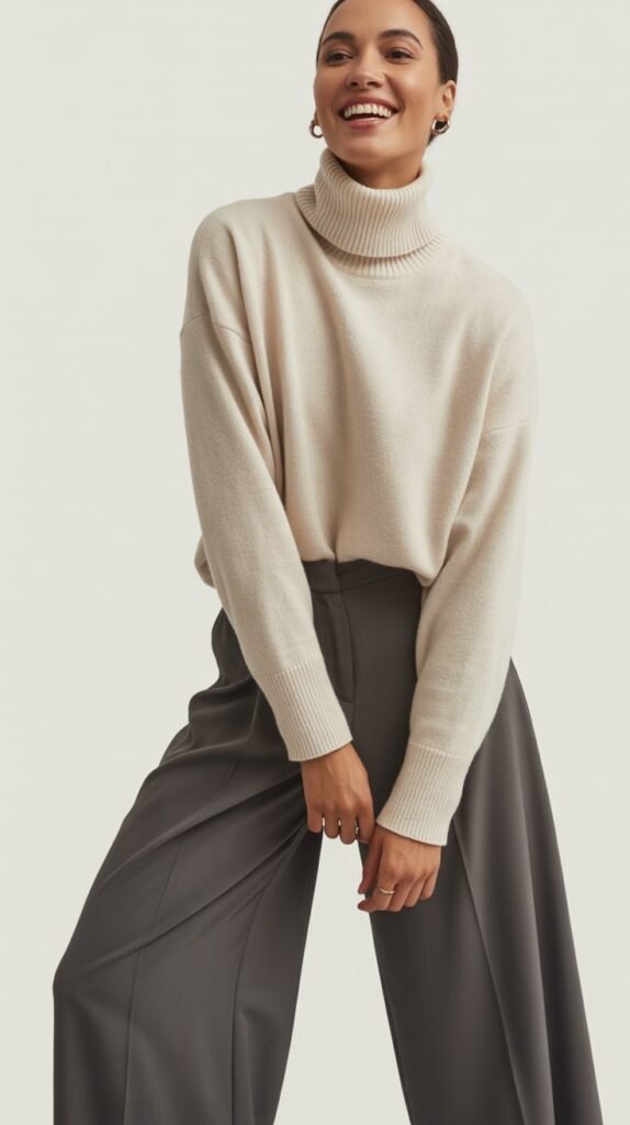5. Turtleneck Sweater with Wide-Leg Trousers