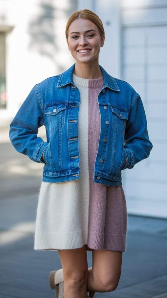 Denim Jacket with Sweater Dress