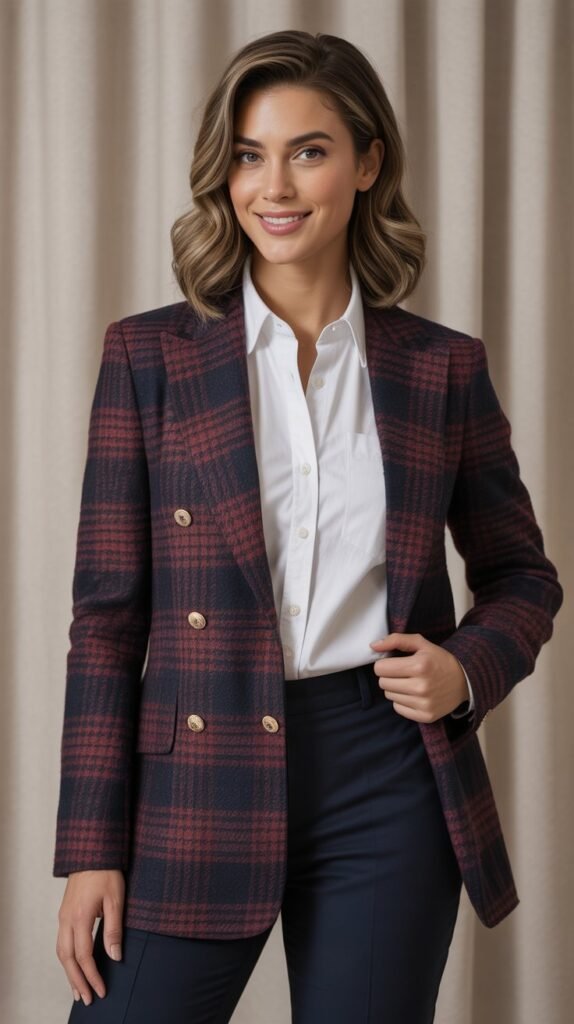 Plaid Blazer and White Button-Down Combination